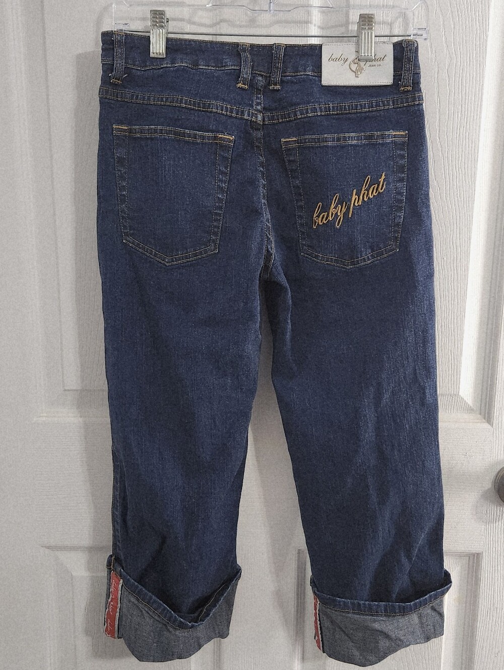 Vintage baby phat denim cuffed capris embroidered streetwear stretch size 7